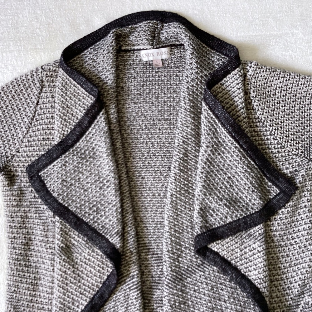 Knox Rose Open Front Waterfall Cardigan Womans Size Large Black & Cream Longline - Picture 4 of 12